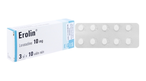 Erolin 10mg trị triệu chứng của bệnh viêm mũi dị ứng, mề đay mạn tính (3 vỉ x 10 viên)