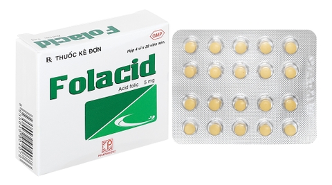 Folacid 5mg phòng và trị thiếu axit folic hộp 4 vỉ x 20 viên
