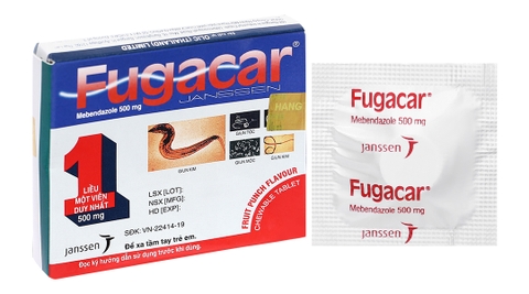 Viên nhai Fugacar vị trái cây 500mg trị giun đường tiêu hóa (1 vỉ x 1 viên)