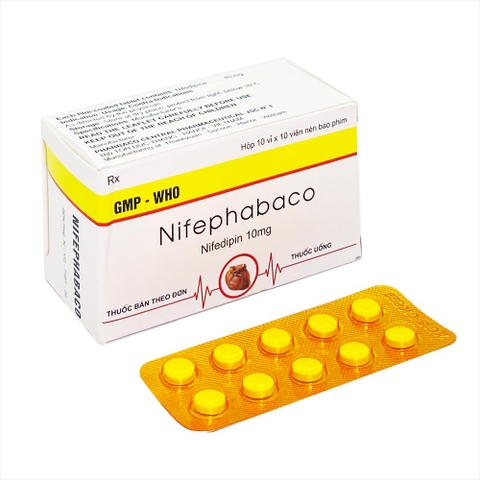 Nifedipin 10mg phabaco - điều trị đau thắt ngực ( hộp 10 vỉ x 10 viên)