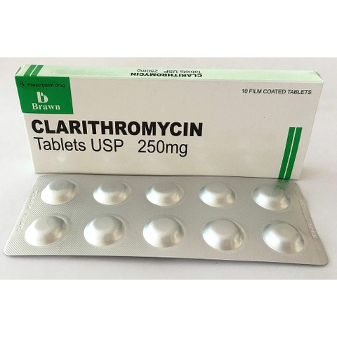 Thuốc kháng sinh Clarithromycin 250mg Brawn hộp 10 viên