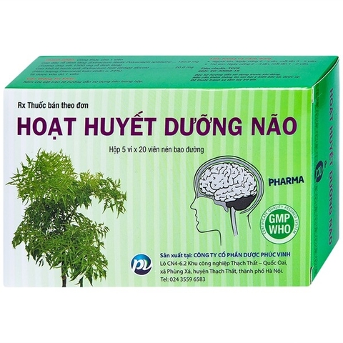 Thuốc Hoạt Huyết Dưỡng Não Phúc Vinh hỗ trợ điều trị thiểu năng tuần hoàn não (5 vỉ x 20 viên)