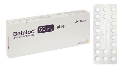 Betaloc 50mg Tablet trị tăng huyết áp, đau thắt ngực và loạn nhịp tim (3 vỉ x 20 viên)
