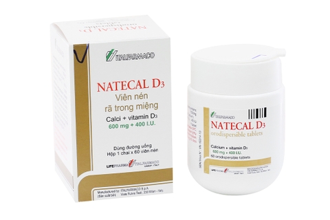 NateCal D3 bổ sung canxi và vitamin D, trị loãng xương lọ 60 viên