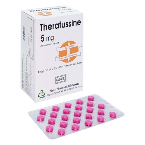 Thuốc Theratussin 5mg TV Pharm điều trị dị ứng, mày đay (10 vỉ x 25 viên)