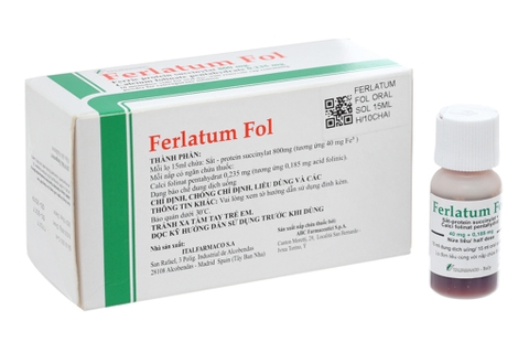 Dung dịch uống Ferlatum Fol phòng ngừa và trị thiếu sắt, folat (10 lọ x 15ml)