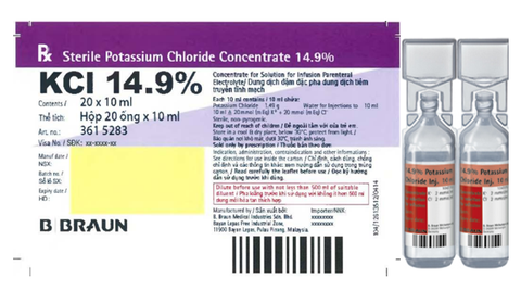 STERILE POTASSIUM CHLORIDE CONCENTRATE 14.9%, HỘP 20 ỐNG.