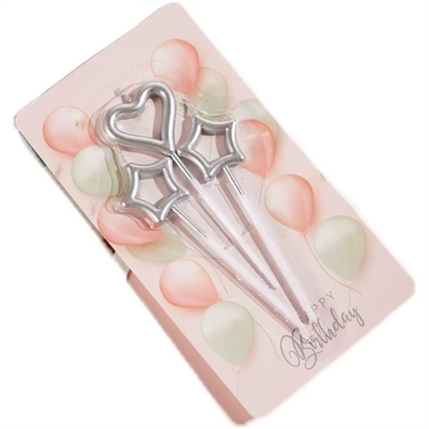 Nến 3 CT Trái Tim Và Ngôi Sao - BẠC (vỉ)