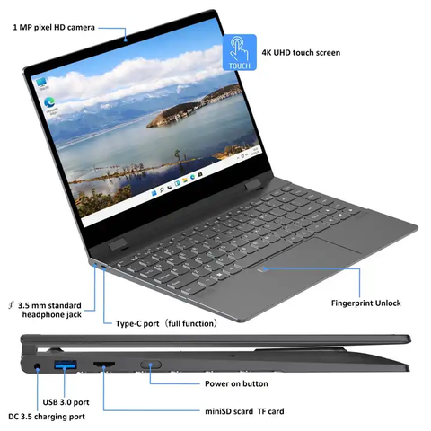 Nhập khẩu bởi Nhất Anh - GNote N95 4Core 14.1 inch fold 360 YOGA laptop 4K HD touch screen LDDR5 12GB SSD 512GB Business Touch Laptop