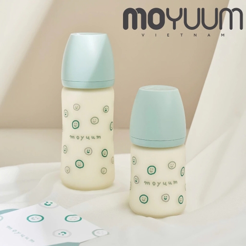 Bình sữa Thủy tinh tráng silicon Moyuum Hàn Quốc phiên bản Happy More 150ml/240ml - Chính hãng