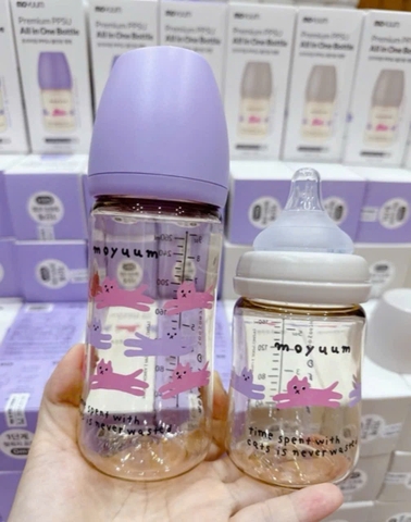Bình sữa Moyuum Hàn Quốc Mèo tím và ghi 170ml/270ml (With Cat) - Chính hãng