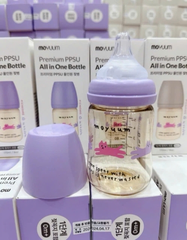 Bình sữa Moyuum Hàn Quốc Mèo tím và ghi 170ml/270ml (With Cat) - Chính hãng