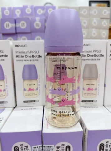 Bình sữa Moyuum Hàn Quốc Mèo tím và ghi 170ml/270ml (With Cat) - Chính hãng