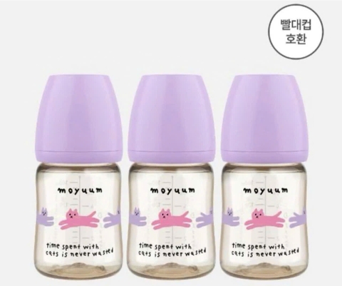 Bình sữa Moyuum Hàn Quốc Mèo tím và ghi 170ml/270ml (With Cat) - Chính hãng