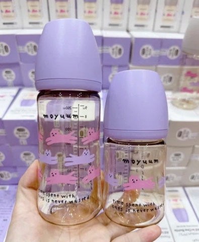 Bình sữa Moyuum Hàn Quốc Mèo tím và ghi 170ml/270ml (With Cat) - Chính hãng