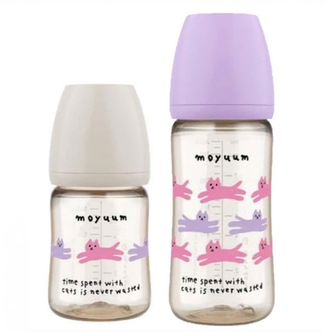 Bình sữa Moyuum Hàn Quốc Mèo tím và ghi 170ml/270ml (With Cat) - Chính hãng