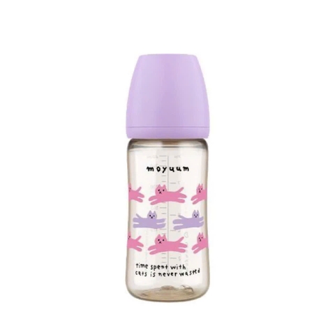 Bình sữa Moyuum Hàn Quốc Mèo tím và ghi 170ml/270ml (With Cat) - Chính hãng