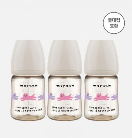 Bình sữa Moyuum Hàn Quốc Mèo tím và ghi 170ml/270ml (With Cat) - Chính hãng