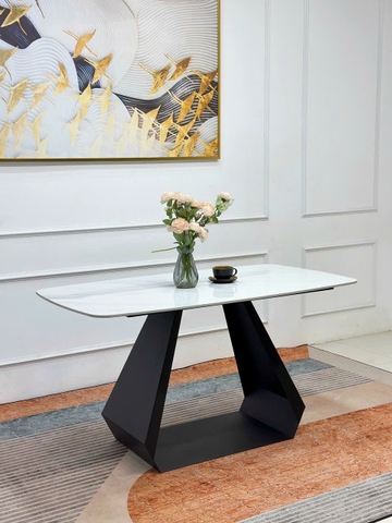 Bàn ăn chân sắt sơn tĩnh điện chữ O mặt đá ceramic - Bàn ăn chân sắt tại Tam Kỳ - Banan17