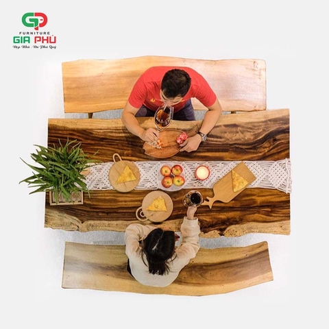 Bộ bàn ăn 6 người gỗ nguyên tấm me tây ghế băng - BBG21