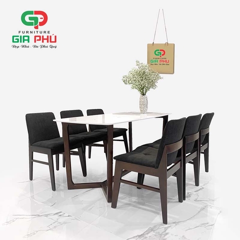 Bộ bàn ăn mặt đá Concorde 6 ghế gỗ nệm ngồi Kudo - BBG16