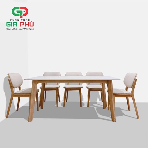 Bộ bàn ăn mặt đá Howard 6 ghế gỗ nệm ngồi PLC - BBG13