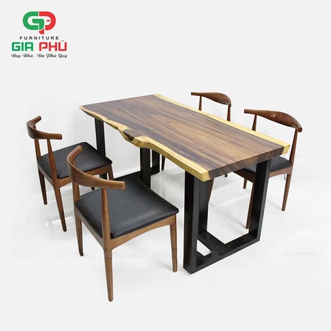 Bộ bàn ăn gỗ me tây nguyên tấm4 ghế bull gỗ - BBG25