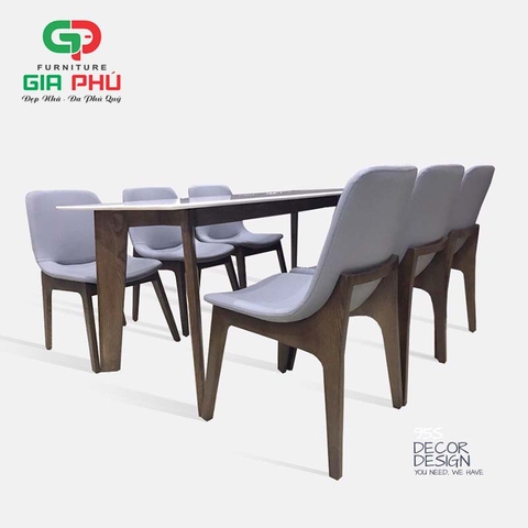 Bộ bàn ăn mặt đá chân gỗ Howard 6 ghế ăn Ventura - BBG6