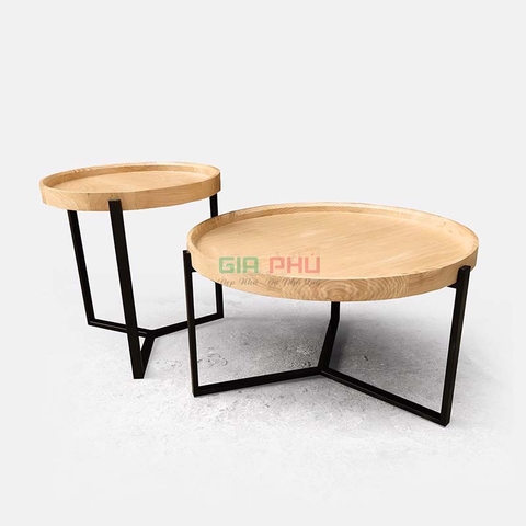 Cặp bàn trà đôi mặt tròn gỗ sồi chân sắt - BT21