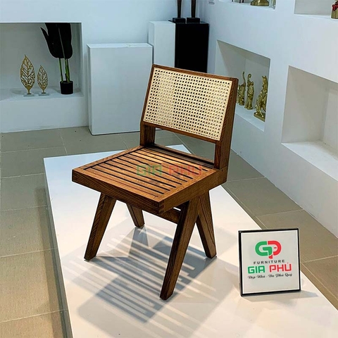 Ghế mặt ngồi gỗ lưng mây Jeanneret V-leg - G32A