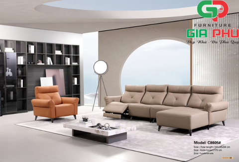 Ghế sofa phòng khách - Ghế sofa góc chữ L nhập khẩu C8605- Sofa da bò thật - Sofa thư giản chỉnh điện
