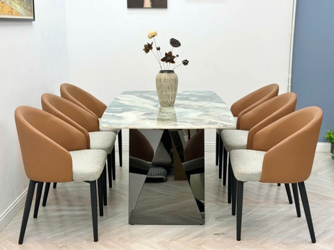 Bàn ăn nhập khẩu cao cấp chân kim cương + mặt đá Ngọc bích m6