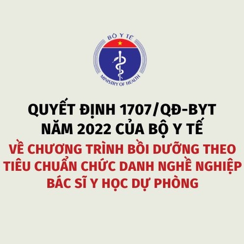 Quyết định 1707/QĐ-BYT năm 2022 của Bộ Y tế về Chương trình bồi dưỡng theo tiêu chuẩn chức danh nghề nghiệp bác sĩ y học dự phòng