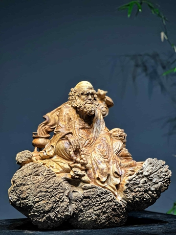 Tượng Ngài Đạt ma ngồi thiền tịnh gỗ nu ngọc am