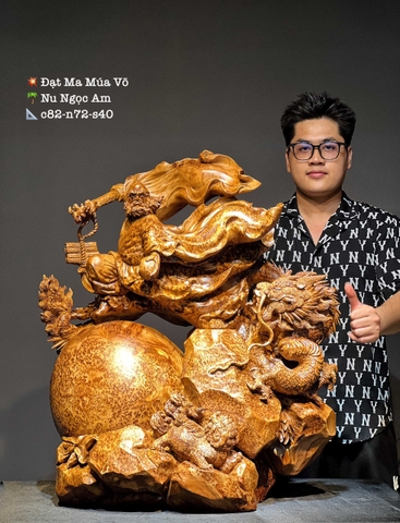 Tượng Đạt Ma hàng long dáng thế múa võ gỗ nu ngọc am đẹp