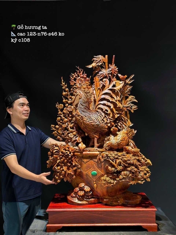 Tượng Gia Đình Gà Gỗ Nu Ngọc Am đẹp