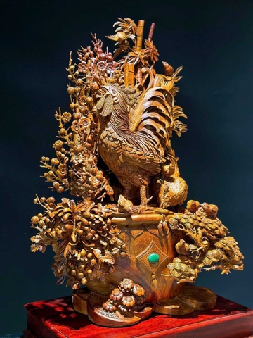 Tượng Gia Đình Gà Gỗ Nu Ngọc Am đẹp