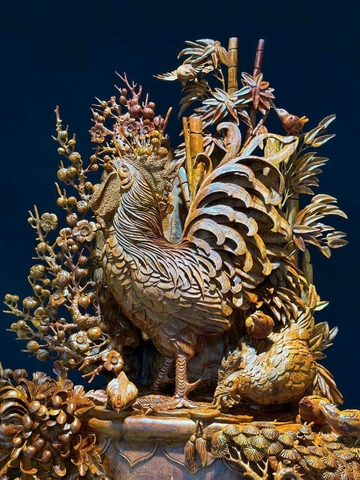 Tượng Gia Đình Gà Gỗ Nu Ngọc Am đẹp