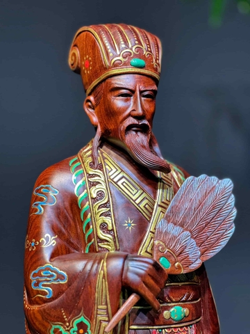 Tượng Ngài Khổng Minh Tiên Sinh gỗ tử đàn đỏ đẹp