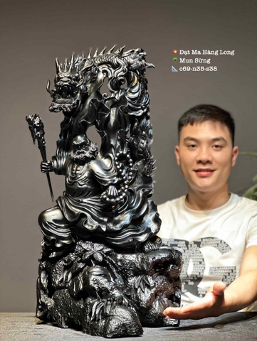 Tượng Ngài Đạt Ma Hàng Long gỗ mun sừng đẹp