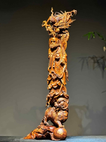 Tượng Ngài Đạt Ma Hàng Long Phục Lân gỗ sưa bắc đỏ đẹp