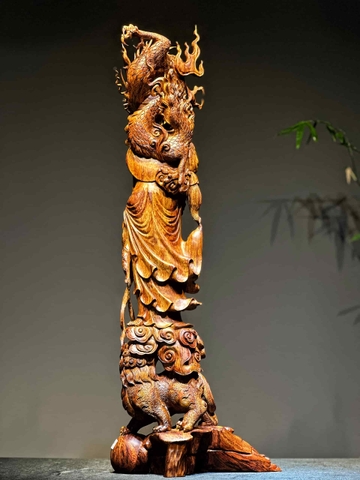 Tượng Ngài Đạt Ma Hàng Long Phục Lân gỗ sưa bắc đỏ đẹp
