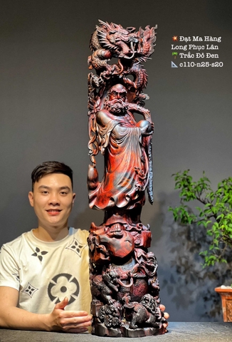 Tượng Ngài Đạt Ma Hàng Long Phục Lân gỗ trắc đỏ đen đẹp