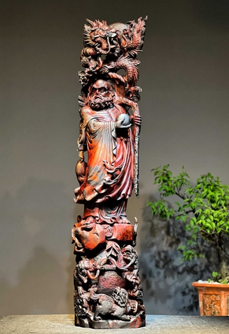 Tượng Ngài Đạt Ma Hàng Long Phục Lân gỗ trắc đỏ đen đẹp