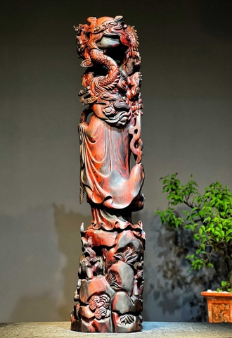 Tượng Ngài Đạt Ma Hàng Long Phục Lân gỗ trắc đỏ đen đẹp