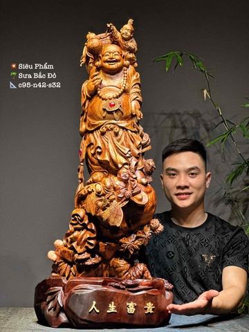 Tượng di lạc gỗ mun sừng sưa bắc đỏ đẹp