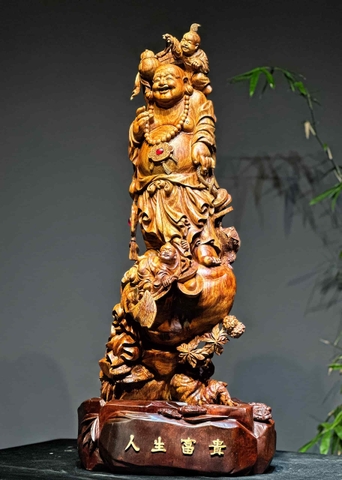 Tượng di lạc gỗ mun sừng sưa bắc đỏ đẹp