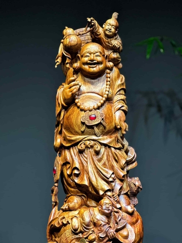 Tượng di lạc gỗ mun sừng sưa bắc đỏ đẹp