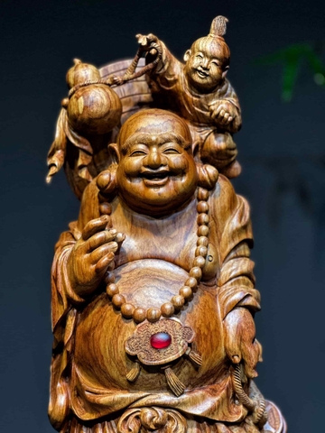 Tượng di lạc gỗ mun sừng sưa bắc đỏ đẹp