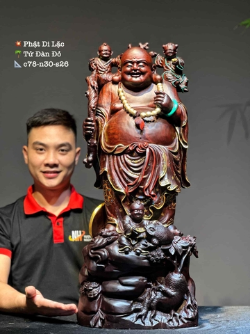 Tượng di lạc gỗ Vương Mộc Tử Đàn đỏ đẹp